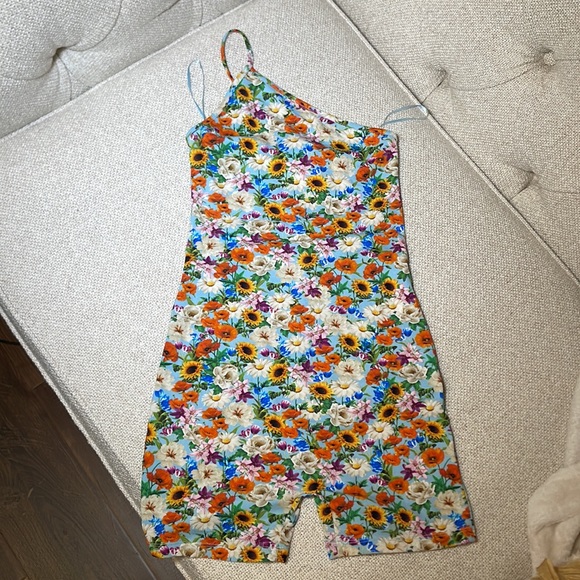 ZARA floral print One Shoulder Sleeveless romper Bodycon Adorable Tight Fit sz S - Picture 4 of 6